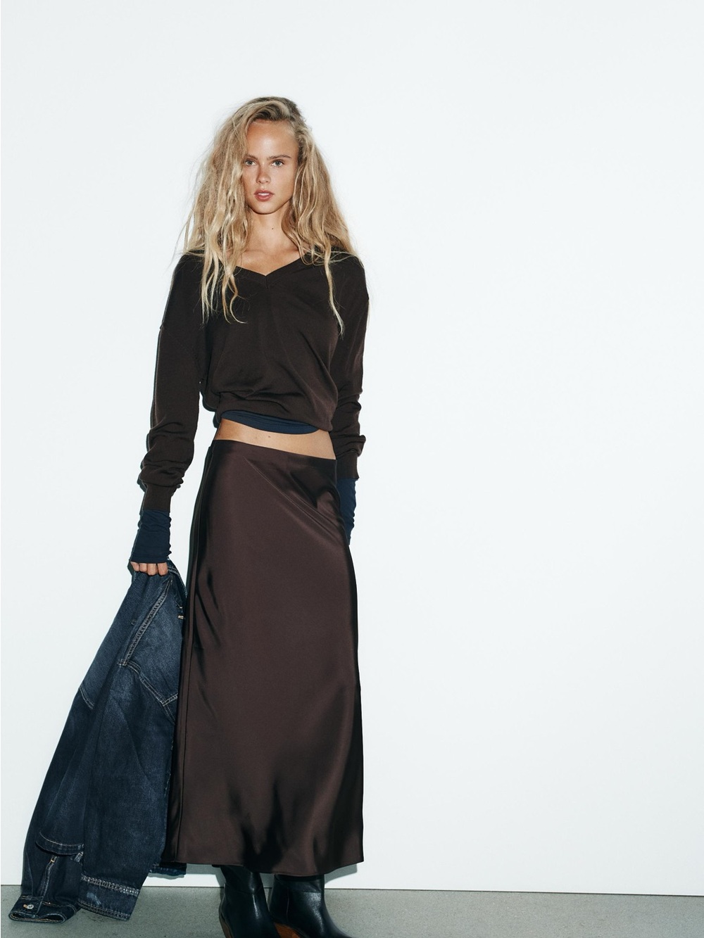 Zara Brown Satin Maxi Skirt - Picture 4 of 5